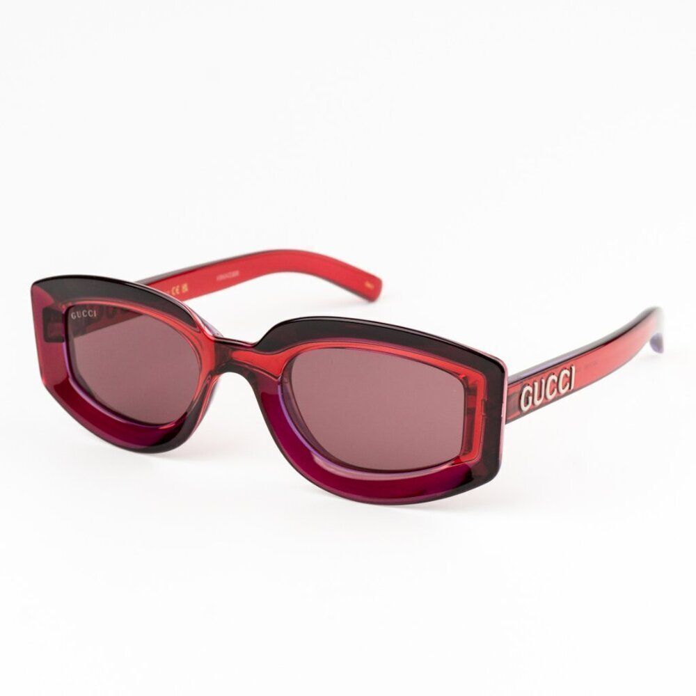 NEW Gucci GG1719S 004 Transparent Red Violet Women Square Sunglasses GG 1719S - Picture 3 of 12